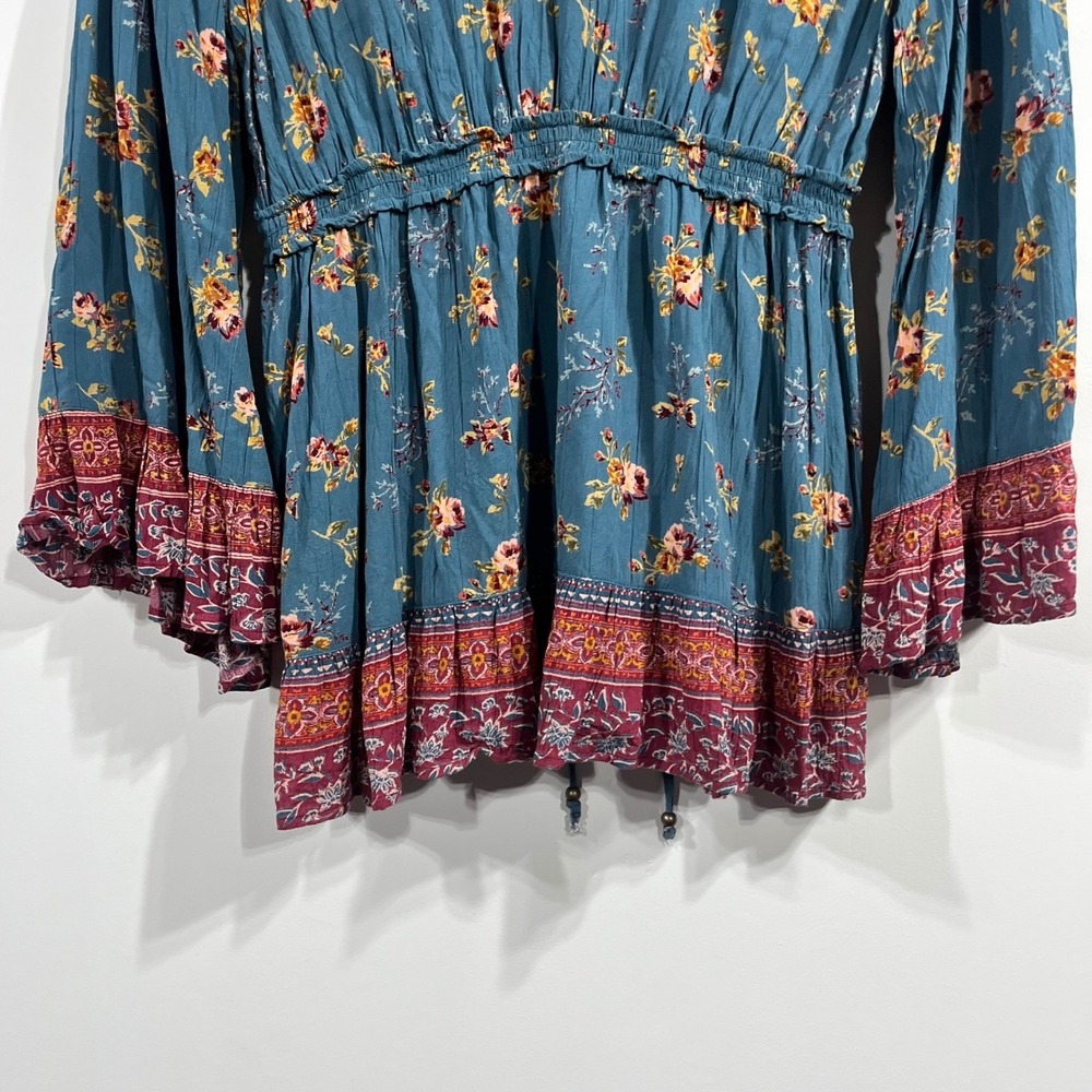 Angie Y2K Babydoll Boho Floral Bell Sleeve Peasant Top Womens Medium Festival - Picture 6 of 10